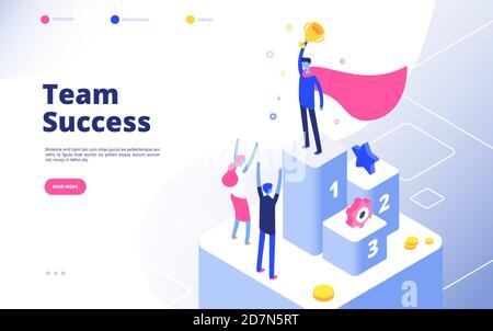 Business achievement isometric concept. Best businessman award recognition employee competition winner team goal vector background. Recognition winner, prize award team illustration Stock Vector