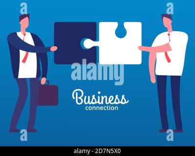 Cartoon businessmen with puzzles. Business cooperation vector concept. Businessman cooperation business, cartoon people partnership illustration Stock Vector