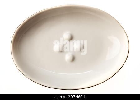 Empty soap plate isolated on white background. Oval, round dish for the soap Stock Photo