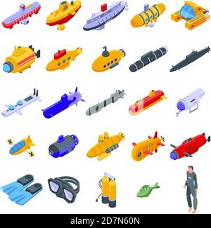 Bathyscaphe icons set. Isometric set of bathyscaphe vector icons for web design isolated on white background Stock Vector