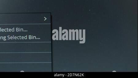 Film editor creates new timeline to work with video choosing menu options in contemporary computer program macro view Stock Photo