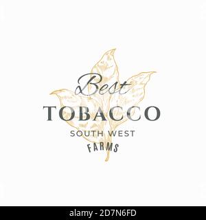 Tobacco Leaf Abstract Vector Sign, Symbol or Logo Template. Herb Branch Sillhouette with Retro Typography. Vintage Luxury Emblem. Stock Vector