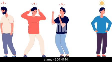 Run from negative environment. Happy business person running away and ignoring toxic coworkers. Vector concept, illustration of run away from colleague with bad mood Stock Vector