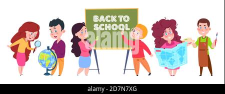 School kids vector. Students cartoon character isolated on white background. Back to school illustration. Girl and boy, student education with classmate Stock Vector