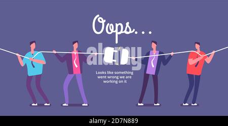 Disconnect plug concept. Angry people unplug connection. Error 404 page not found vector web design. Illustration of disconnect plug, business power electricity Stock Vector