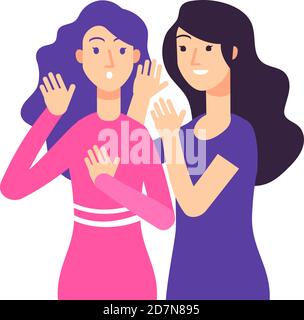 Secret. Female speaking rumor gossip whisper woman gossiping surprised lady secret whispering vector concept. Illustration of secret female, speak lady whisper Stock Vector