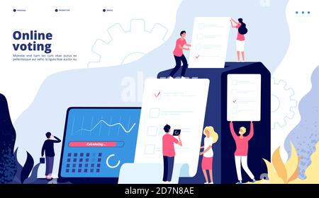 Election landing. Online voting people vote with government electronic system, internet president elections survey testing vector page. Illustration of online vote, digital election government Stock Vector