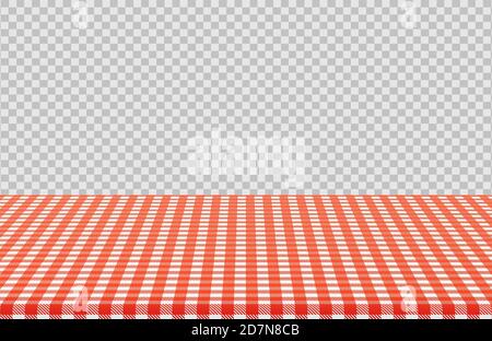 Vector picnic table with red checkered pattern of linen tablecloth isolated on transparent background. Illustration of tablecloth red white, linen pattern Stock Vector