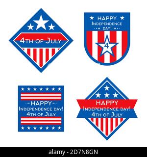 The USA Independence Day vector badges or labels design set. American independence day, 4th jule sticker emblem illustration Stock Vector