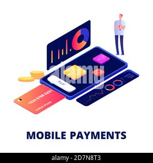 Mobile payments, online shopping and banking vector concept. Payment smartphone, mobile electronic banking illustration Stock Vector