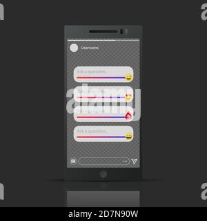 Inspired by instagram - stories emoji sliders vector template. Illustration of emoji slider smile, network social feedback for app Stock Vector