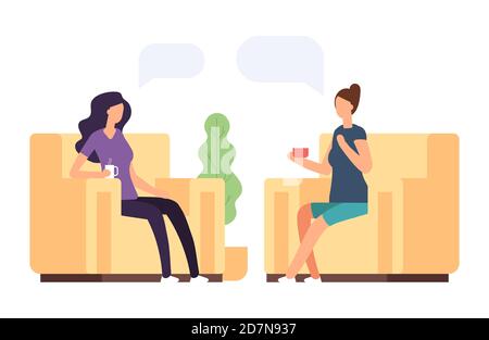 Two women are talking, psychoteraphy vector concept. Illustration psychotherapy for woman, psychology problem Stock Vector