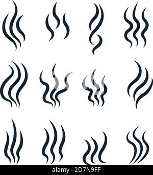 Smell icons. Flowing heat, cooking steam warm aroma smells stinks mark, steaming vapour odour vector isolated line symbols. Smell fume, scent line odor illustration Stock Vector