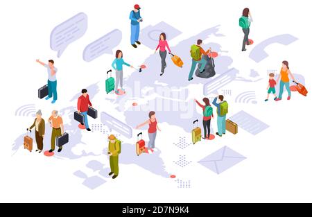 International tourism on world map isometric vector concept. World isometric travel, worldwide travelling illustration Stock Vector