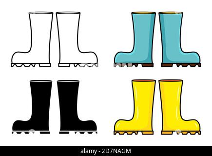 Wellington rain boot cartoon illustration isolated on white background. Rubber boots set vector clip art. Stock Vector