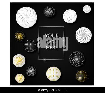 Black poster with white and black balloons and frame for your text. Vector illustration. Stock Vector