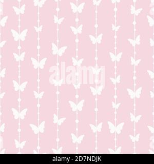 Vector pastel butterflies seamless repeat pattern background. Cute pastel pink girly seamless stripe pattern. Stock Vector