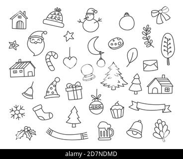 Set of merry christmas element and symbol in doodle style. Stock Vector