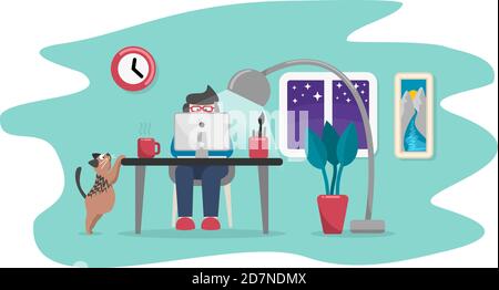 Freelance Business person working at home cartoon style illustration Stock Vector