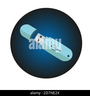Blue flesh drive usb on the blue background Stock Vector