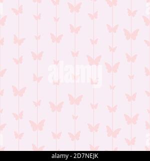 Pastel pink cute stripe pattern with butterflies. Vector seamless repeat pattern background design. Stock Vector