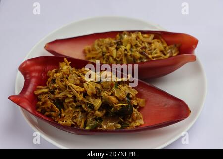 Banana flower curry, South Indian food, Plantain flower fry Stock Photo