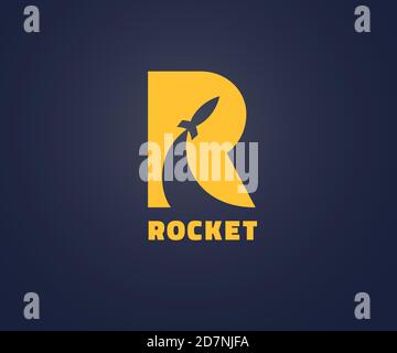 Rocket in R letter sign design Stock Vector