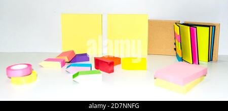 Set of different types of colorful sticky note isolated on white background. Stock Photo