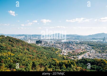 Panoramic view of Seoul city and mountains from Namsan tower in Seoul, Korea Stock Photo