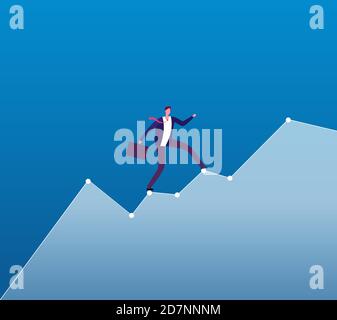Career growth concept. Businessman rises of growing chart. Business career planning, professional strategy vector background. Businessman career, strategy work illustration chart Stock Vector