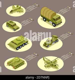 Isometric armor weapon of infographic vector illustration. Weapon military, army tank, armored and defense transport Stock Vector
