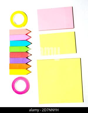 Set of different types of colorful sticky note isolated on white background. Stock Photo