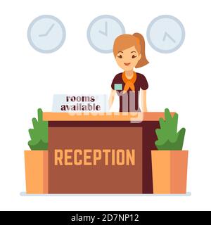 Rooms available vector illustration. Cartoon character girl and check ...