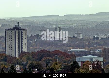 Glasgow, Scotland, UK. 24th October, 2020: UK Weather: Grey cold day saw grey sky and winter appearing over the south of the city and its towers. Credit: Gerard Ferry/Alamy Live News Stock Photo