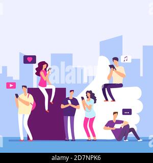 People and social media, internet marketing, likes vector concept. Illustration of community media, phone and network Stock Vector