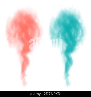 Turquoise and coral smoke bomb vector isolated on white background. Illustration of smoke cloud, effect steam colored smoky Stock Vector