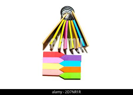 Set of different types of colorful sticky note isolated on white background. Stock Photo