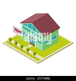 Rent cottage or house isometric vector concept. Illustration of house real cottage Stock Vector