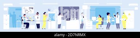 Vector illustration of scientists working at science lab, flat style ...