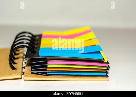 spiral notebook of sticky notes on isolate white background. Stock Photo