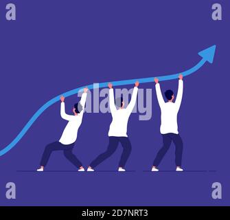 Business growth. People pointing up trend line. Team challenge and corporate achievement. Winning strategy vector concept. Illustration business growth up arrow, businessman success strategy increase Stock Vector