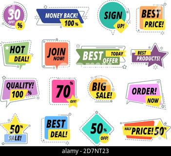 Sale promo badges. Guarantee labels. Promo sticker exclusive premium best pricing tag. Seller offer big sale vector set. Illustration of best sale, special discount promotion Stock Vector