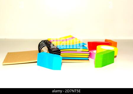 spiral notebook of sticky notes on isolate white background. Stock Photo