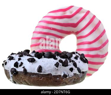 Two donut covered with icing Isolated on white background Stock Photo