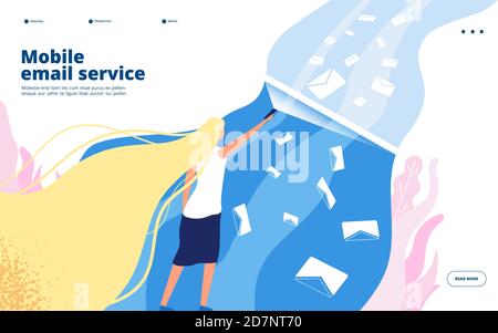 Mobile email service. Phone newsletter inbox verification spam filtering virus protection mailbox marketing mail safety vector concept. Letter email spam, protect mailbox from spam illustration Stock Vector