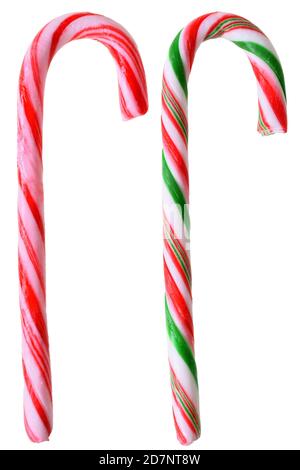 Two lollipops walking stick closeup isolated on white background. Stock Photo