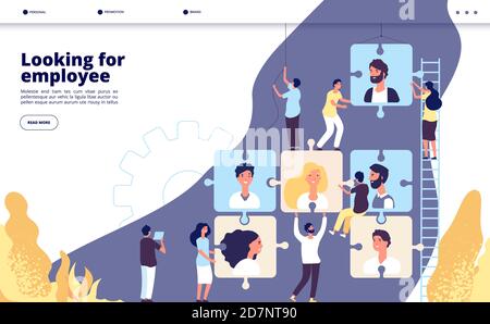 Recruiting landing. Online recruitment and job search, human resource vacancy advertising employment agency business vector web page. Looking for employee, website for recruiting illustration Stock Vector