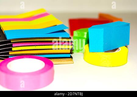 Set of different types of colorful sticky note isolated on white background. Stock Photo