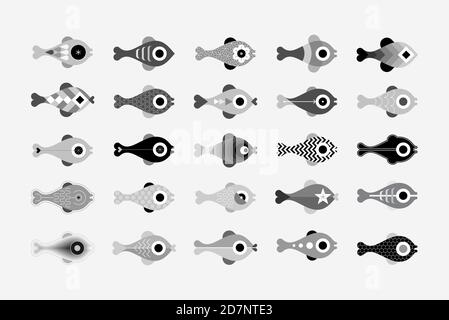 Monochrome grey isolated on a light background Fish vector icon set. Each of icon placed on a separate layer. Stock Vector
