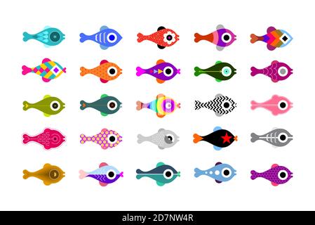 Colored isolated on a white background Fish vector icon set. Each of icon are on a separate layer. Stock Vector